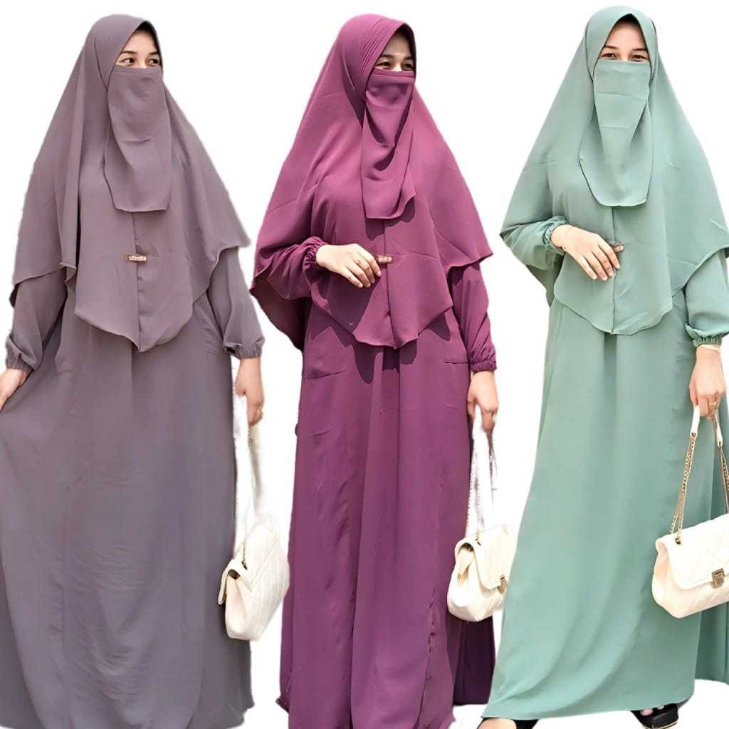 Sakura Gamis Set Hijab Syari Bahan Kringkel Airflow Premium Kerudung Plus Cadar