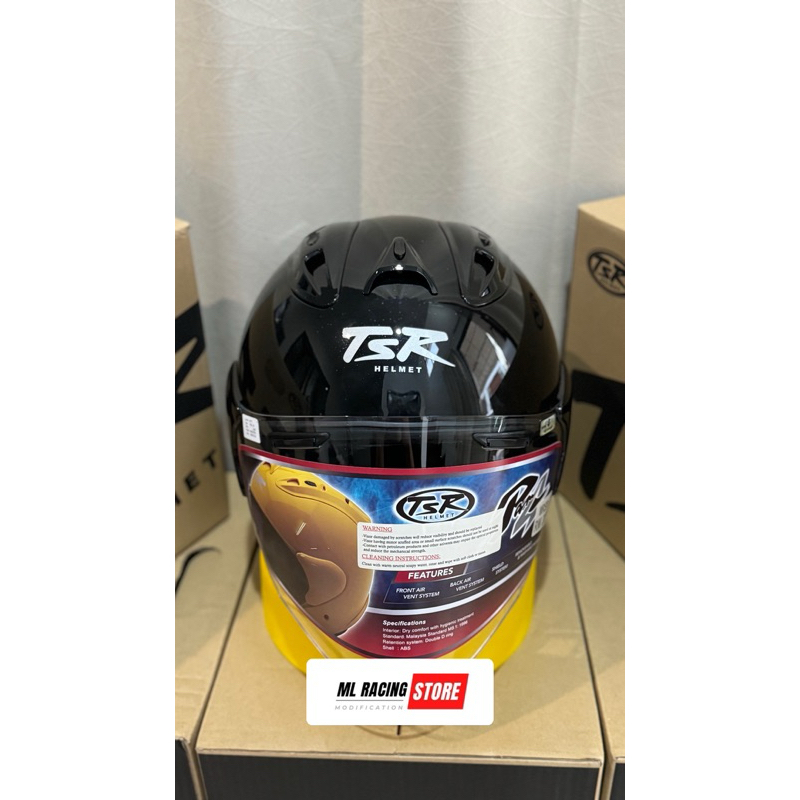 HELM/HELMET TSR RAM 4 NEW POLOSAN GLOSSY BLACK / GLASS BLACK / HITAM - HALF FACE HELMET