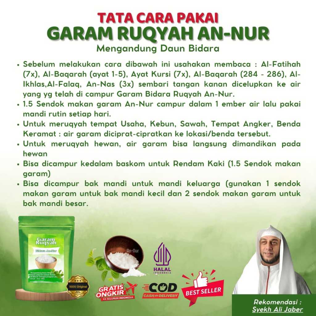 

Garam Ruqyah Bidara An Nur Mengusir Santet,Gangguan Jin Jahat Dalam Tubuh [ 1kg ]