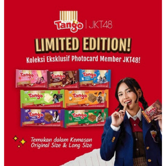 

Tango wafer edisi jkt48 39gr isi 14pc/pak 10 bonus 4pc