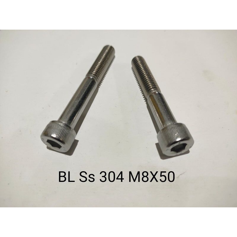 Baut L stainless M8X50 pitch 1.25 drat baut 12 .