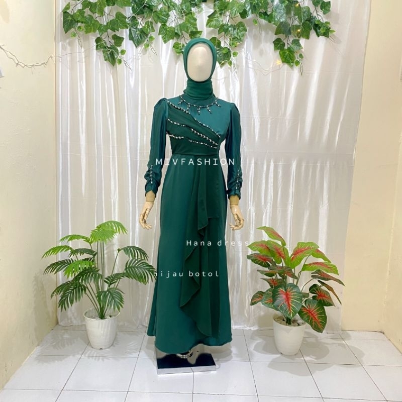 Hanna dress gaun pesta gaun lebaran gamis kekinian gaun wisuda mewah elegan emerald jotol