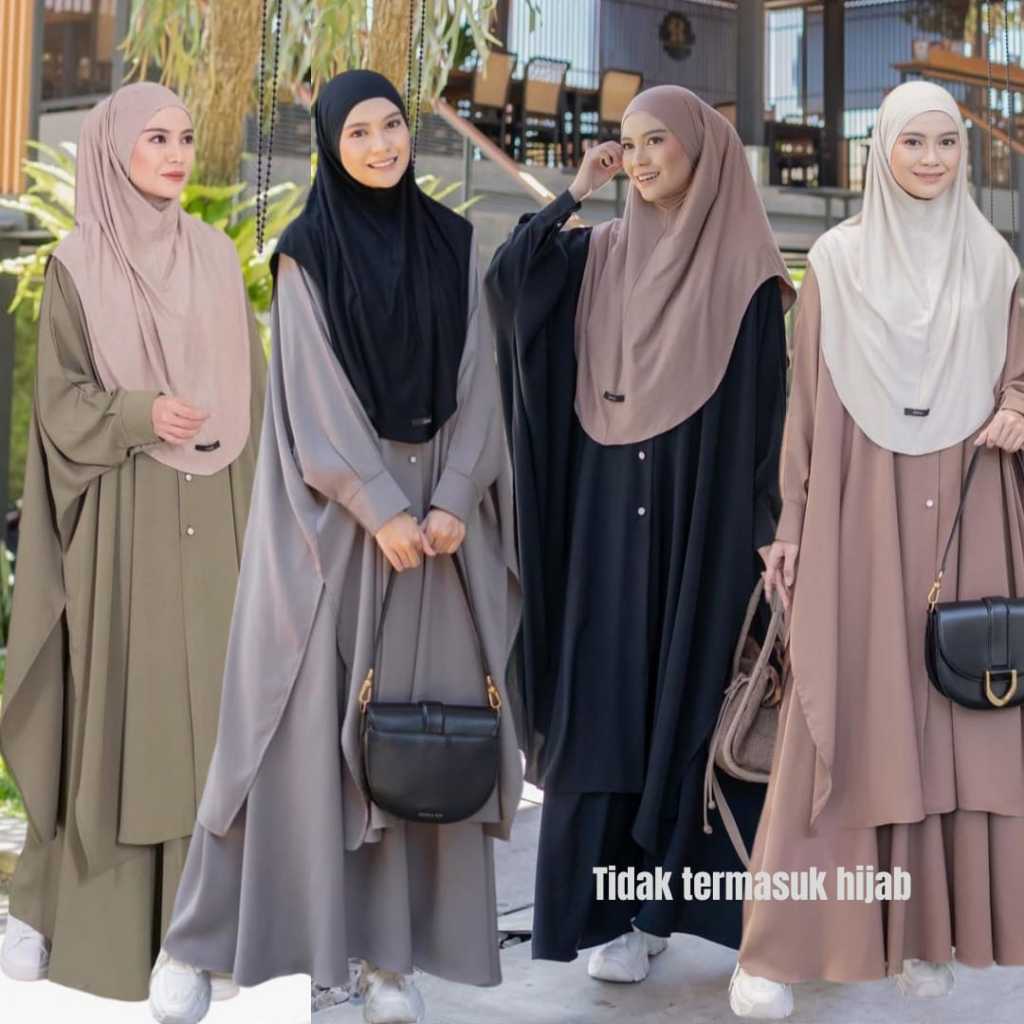 One Set Rok dan Long Tunik Jumbo Oversize Big Size Baju Umroh Hitam Polos Casual  Setelan Atasan Baw