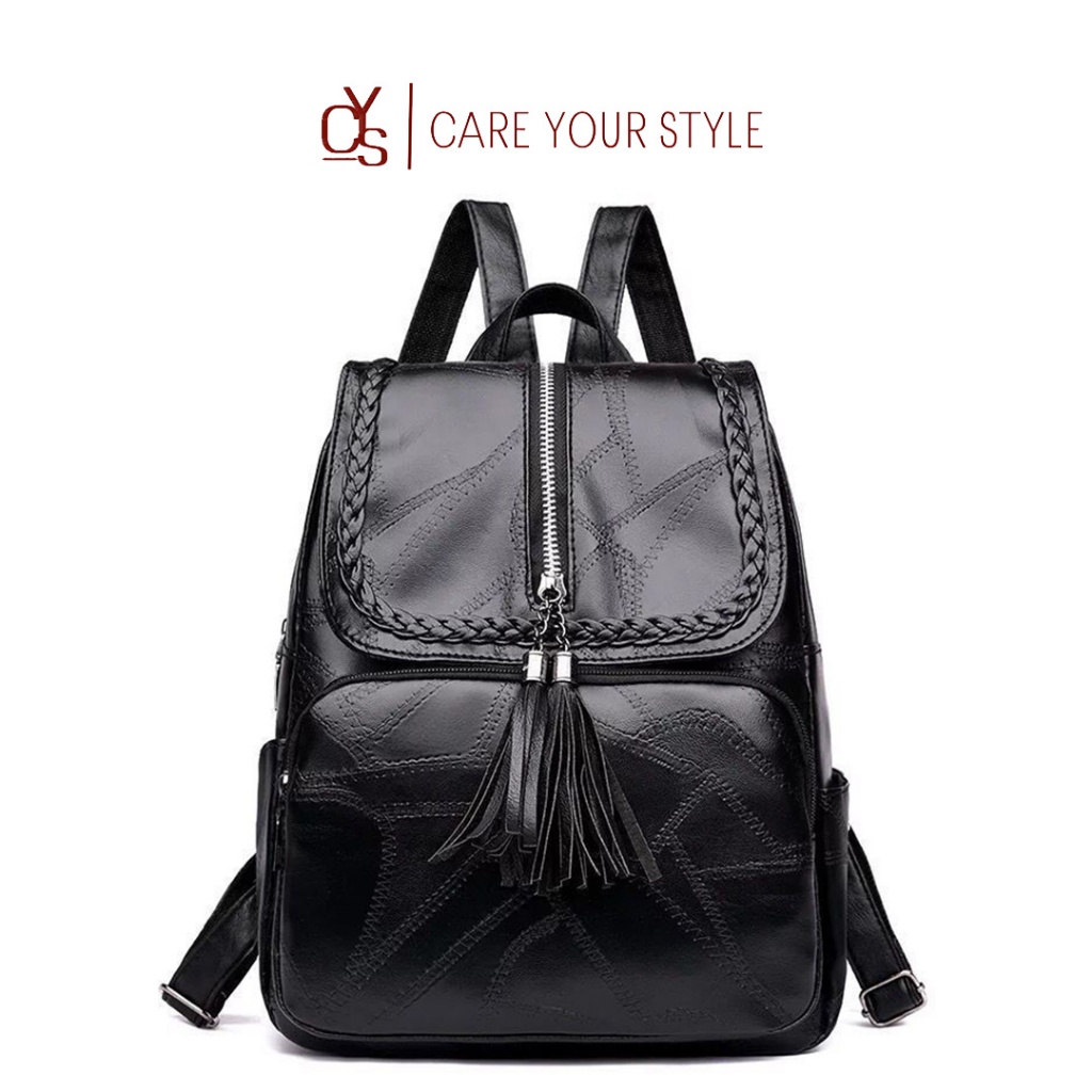 Tas Ransel Mini Wanita Backpack Fashion Kulit PU Hitam Polos Cewek Sekolah Kuliah Trendy T242