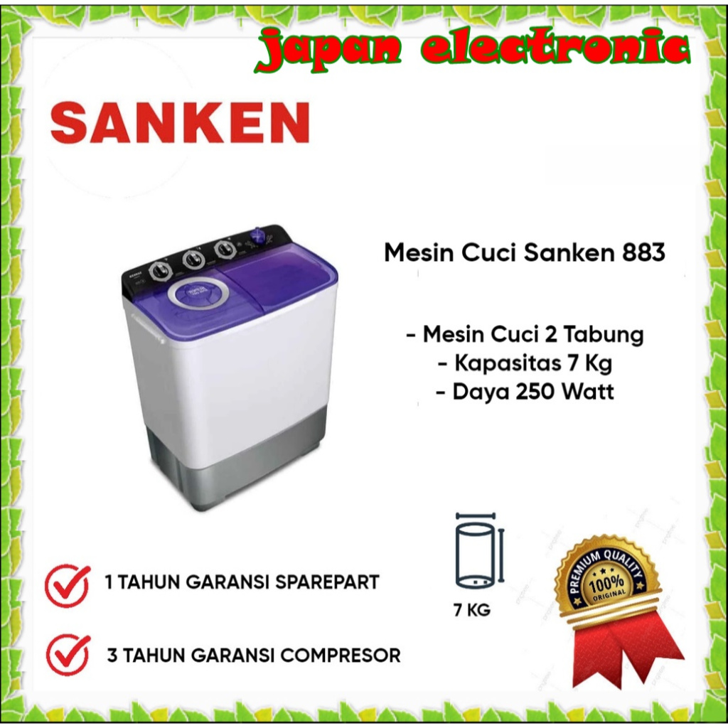 Mesin Cuci SANKEN TW-883 / SANKEN TW883 Low Watt, 2 tabung Grs Mtr 5th