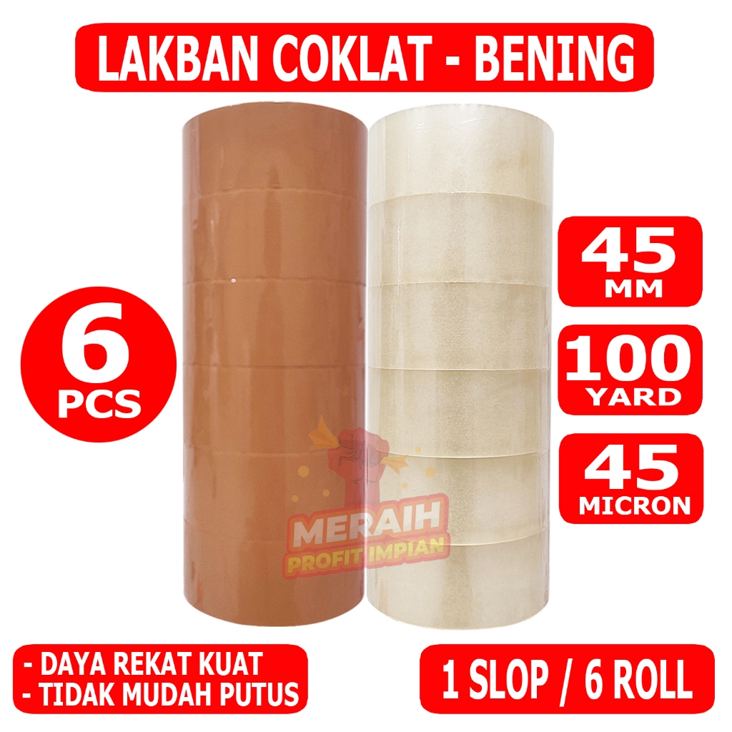 

1 SLOP / 6 ROLL - Lakban Coklat - Bening 100 Yard - Lakban MPI 45 mm x 100 yard