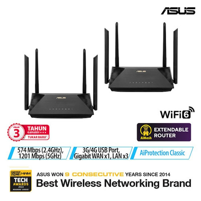 ASUS RT-AX53U ( 2-Pack ) | AX1800 Dual Band WiFi 6