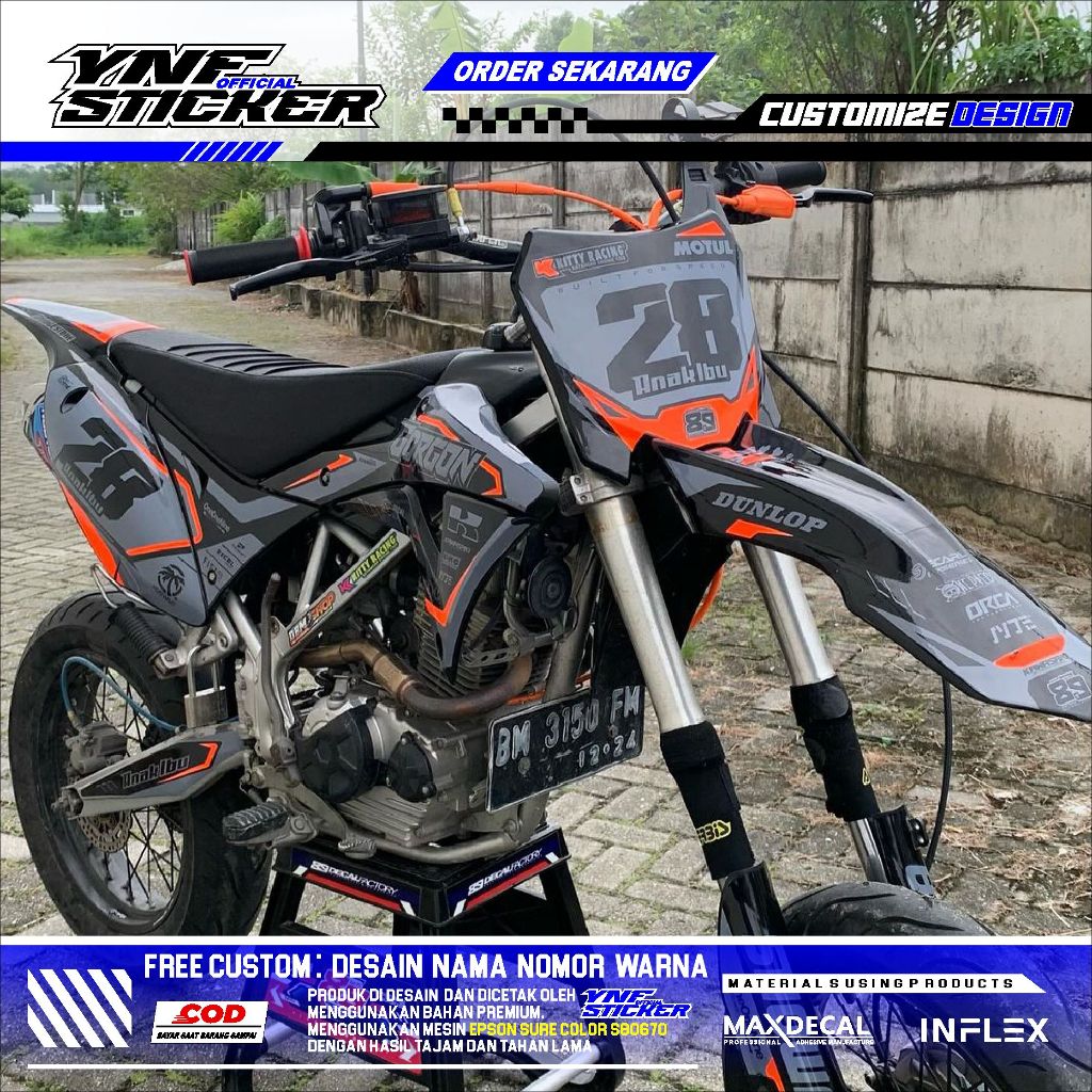 Decal Sticker KLX GORDON  Hitam Abu Simple  (Dtracker, KLX BF 150, KLX S, CRF)
