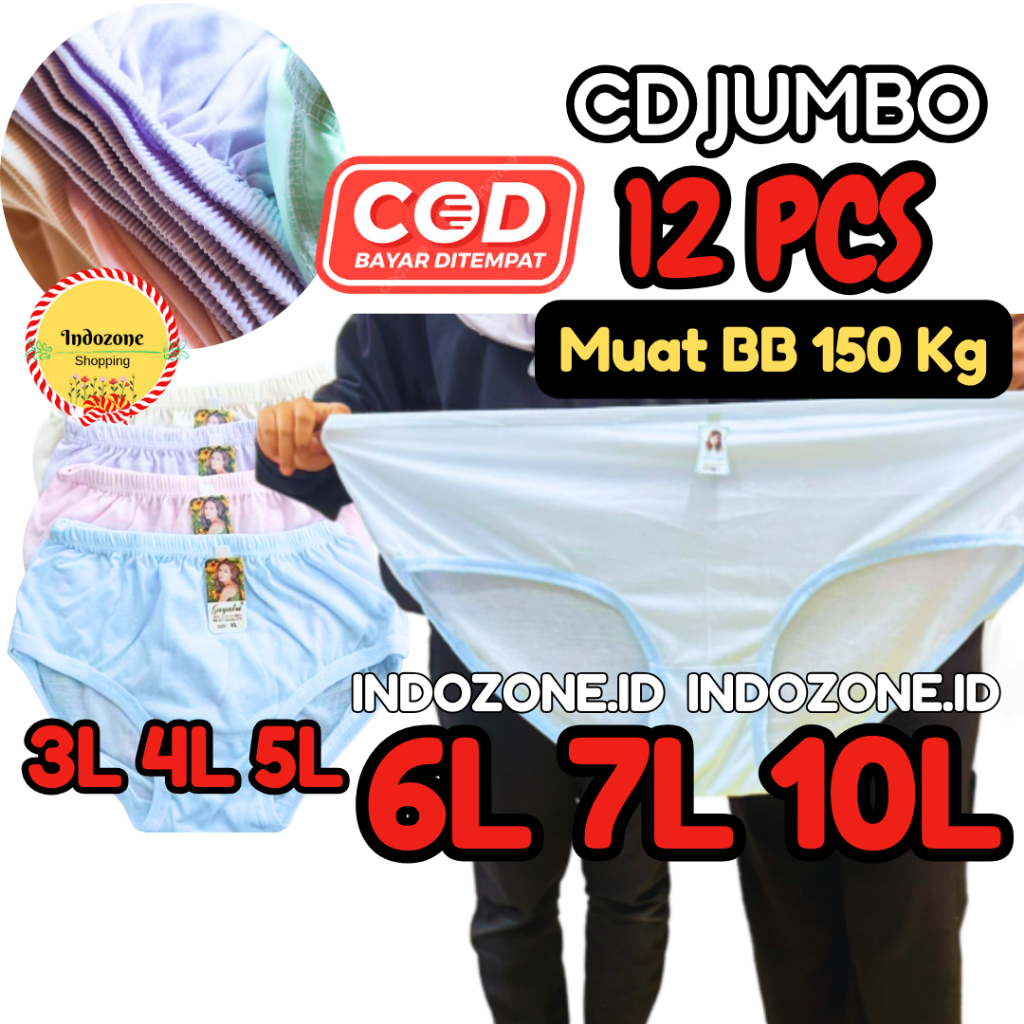 12 PCS SUPER JUMBO Celana Dalam Wanita Jumbo Big Size Polos Katun CD Ibu Hamil Jumbo CD Wanita Dewas