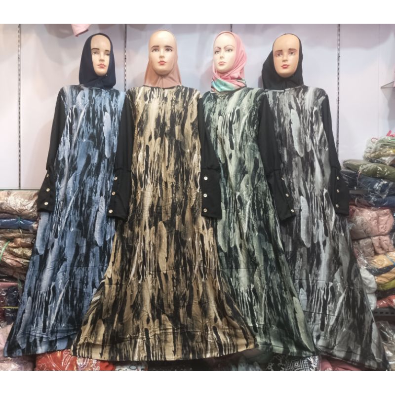 gamis inara motif bahan rayon kombi crinkle / gamis inara viral