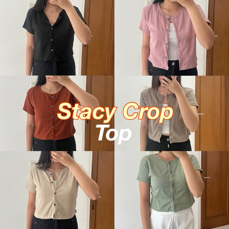 Stacy Crop Top - Basic  Atasan Wanita Kancing Cardigan Wanita