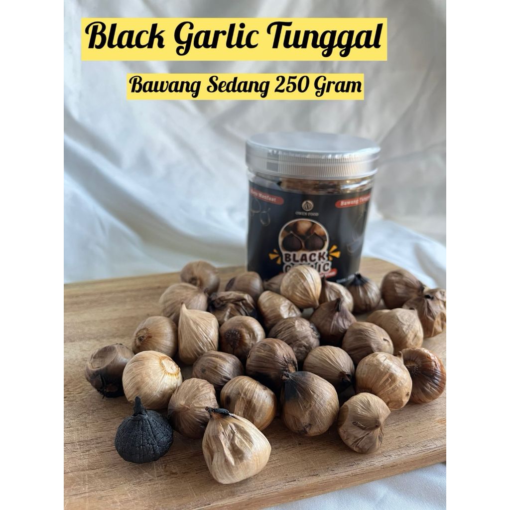 

BLACK GARLIC TUNGGAL BAWANG SEDANG 250 GRAM BAWANG HITAM FERMENTASI