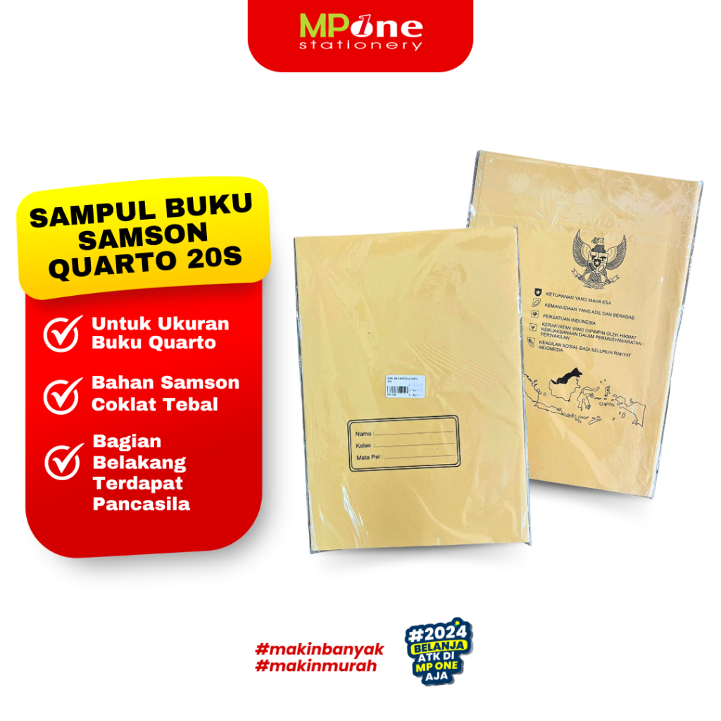 

(1 PACK) Sampul Buku Samson Quarto Coklat Nama/Pancasila Isi 20 Lembar / Samson Sampul Buku Coklat Tebal uk Kwarto
