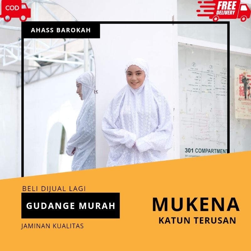 Mukena Rukuh Katun Putih Standar Santri Pesantren Remaja Dewasa  Terusan Lajuran