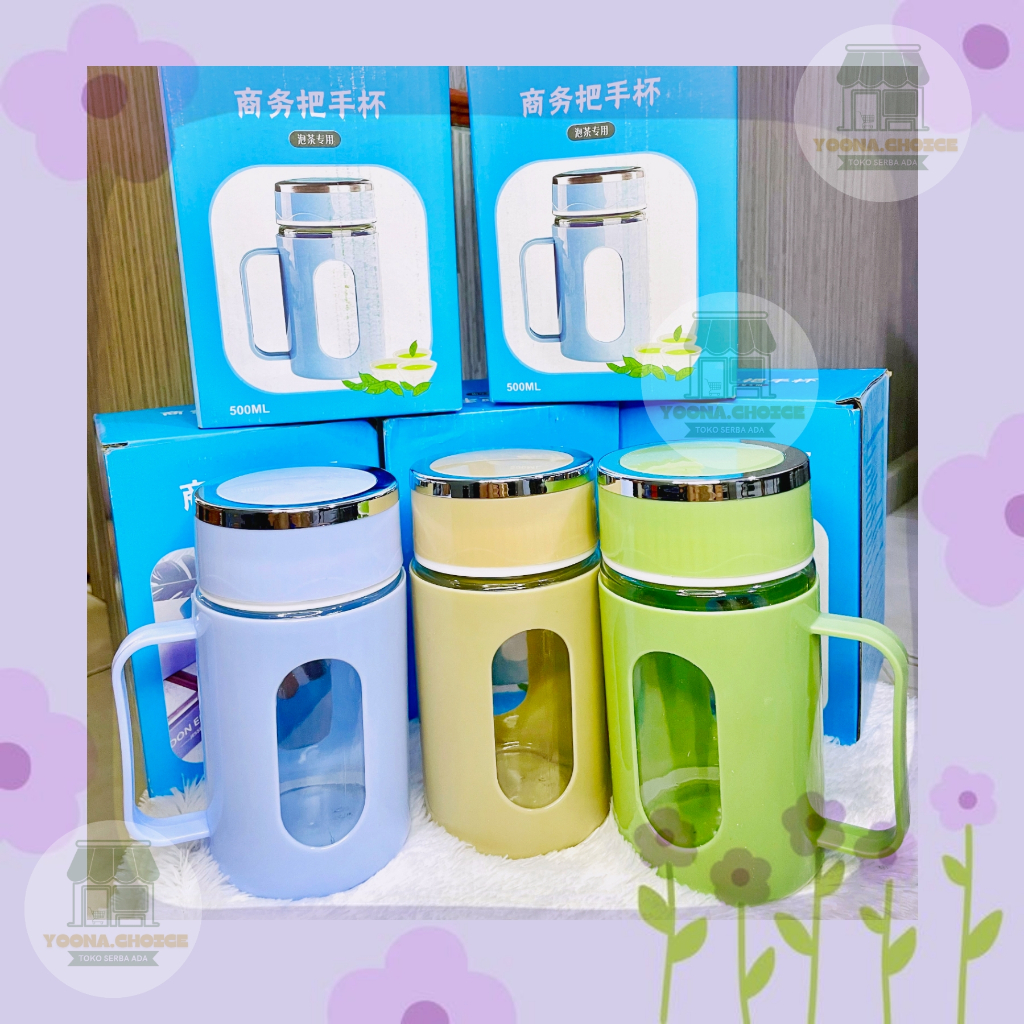 GELAS KACA 500ML // CANGKIR GELAS KACA 500ML // GELAS KACA + PLUS BOX // GELAS JAR KACA WARNA 500 ML