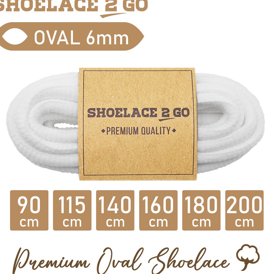 PALING AMPUH SHOELACE 2 GO PREMIUM TALI SEPATU LONJONG OVAL  SO6  A1  WHITE  6MM  9CM 115CM 14CM 16C