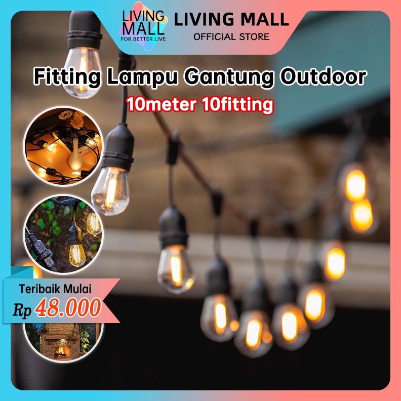 KODE P76X Fitting Lampu Gantung Outdoor Kabel 1 Meter 2 Fitting LAMPU GANTUNG dekorasi  Lampu Hias C