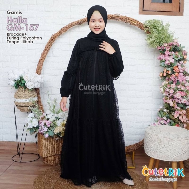 GAMIS HITAM ANAK REMAJA BROKLAT HALLA CUTETRIK USIA 10.11.12.13.14.15 TAHUN