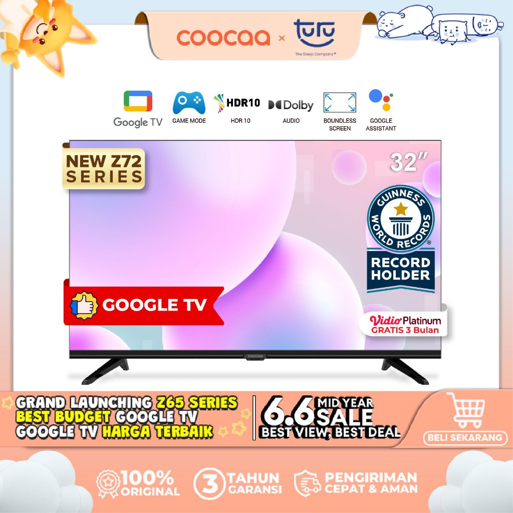 [Google TV] COOCAA 32 inch Smart TV - Digital TV - Netflix/Youtube - Google Assistant - Dolby Audio - Low Bule Light - Eye Care - WIFI - USB/LAN(COOCAA 32Z72)