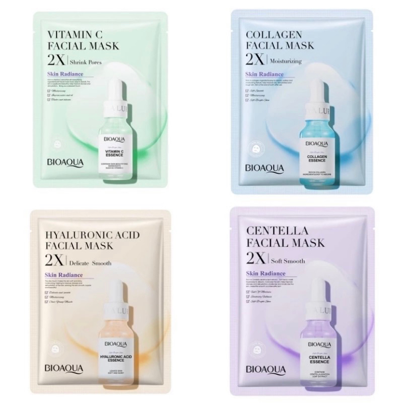BIOAQUA 2x SHEET MASK , VITAMIN C , HYALURONIC ACID , COLLAGEN , CENTELLA.