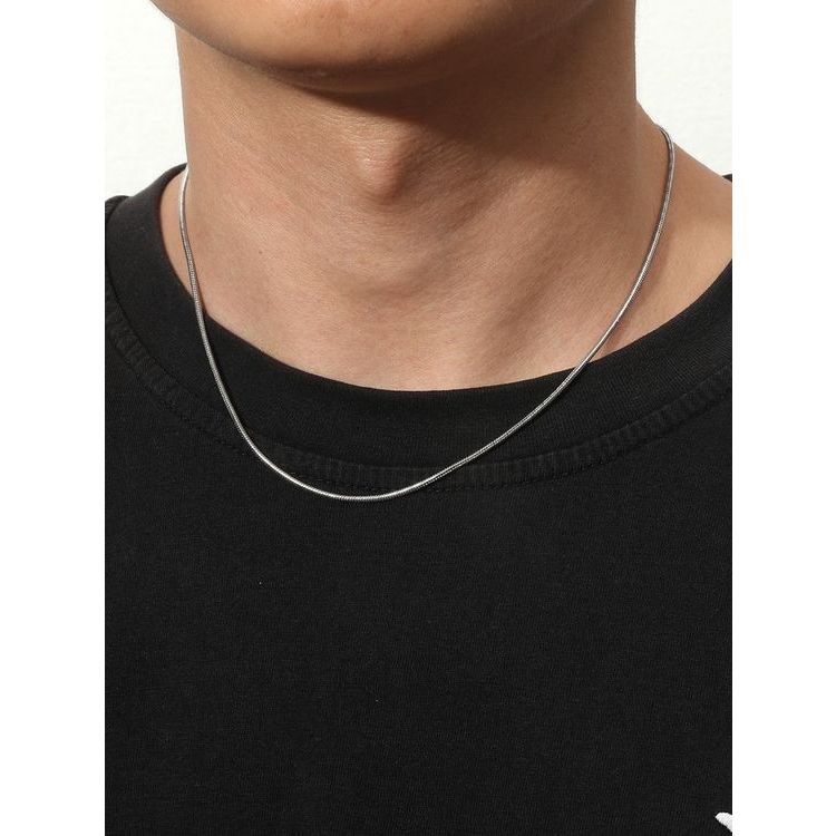 BESTPROMO Kalung Titanium Pria Silver Perak Emas Putih Anti Karat Cowok Cewek Wanita Keren - Kalung