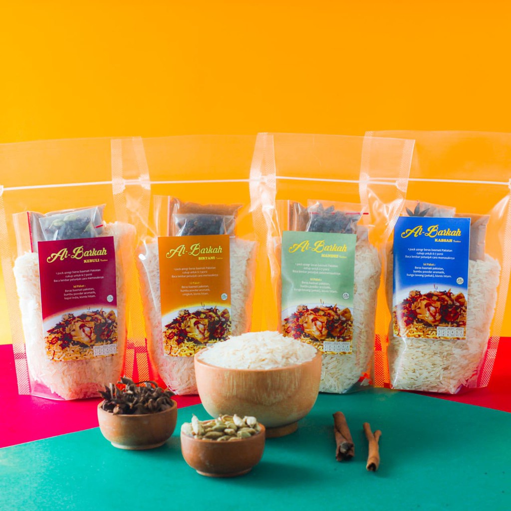 

Termurah Beras basmati dan Bumbu Nasi Kebuli Kabsah Biryani Mandhi Instan ALBARKAH 4g paket hemat