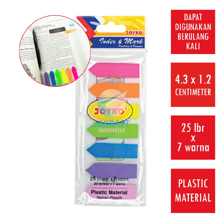 

PRODUK UNGGULAN 175 Pcs Index Mark JOYKO IM31 Memo Tempel Plastik Panah Sticky Notes 7 Warna x 25 Lembar