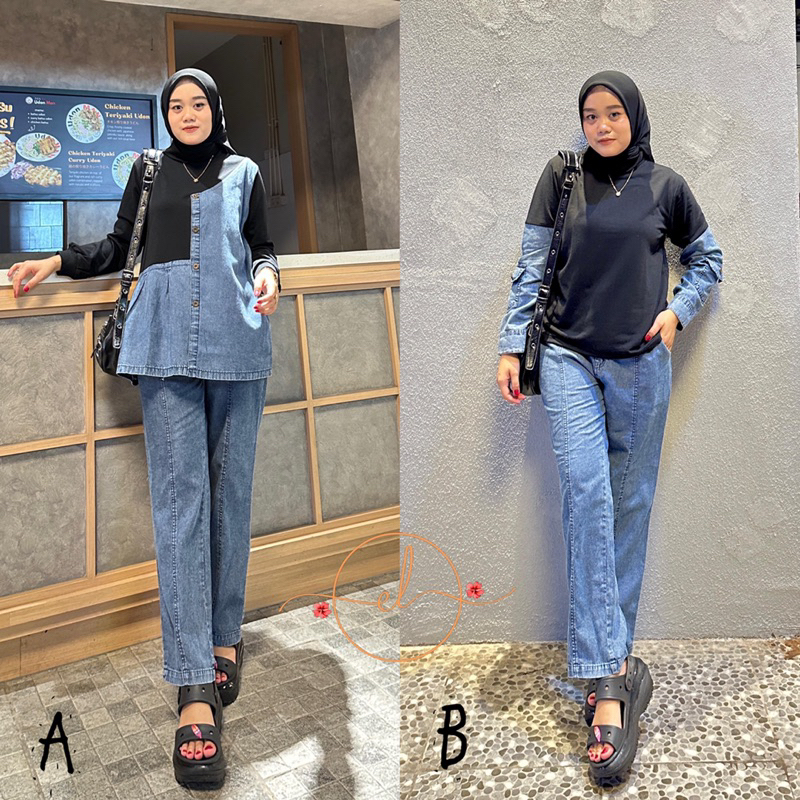 NAOMI SET CELANA BAHAN JEANS ORI BY ELPROJEK