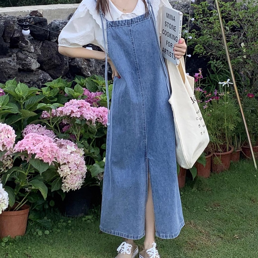 KODE 77 Overall Rok Jeans Panjang Modern Wanita Rok Denim Big Size rok Fashion Cewek Overall Maxi Dr
