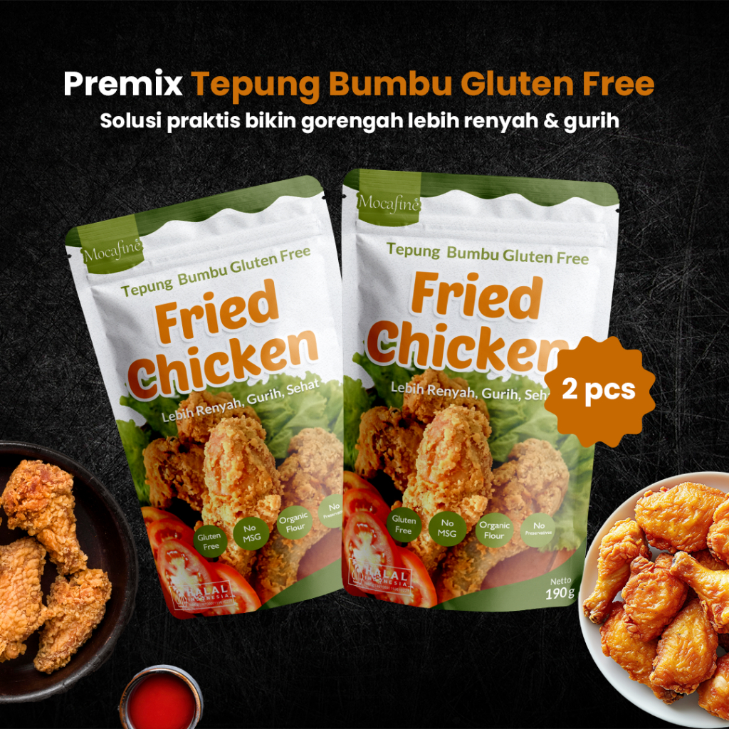 

Tepung Premix Gluten Free Fried Chicken - 2 Pcs - 190 gr - Tepung Bumbu Serbaguna Praktis No MSG