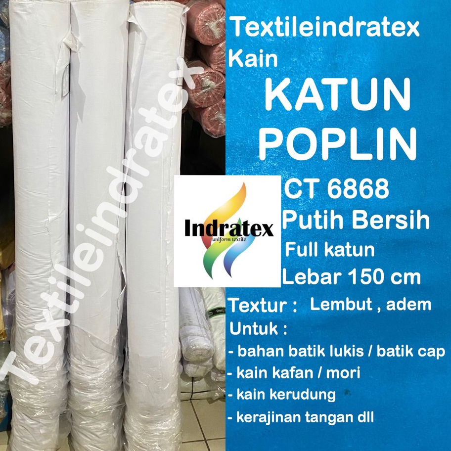 Ready Stok  per setengah meter  kain katun jepang POPLIN full cotton 1  putih meteran Lebar 15 cm ba