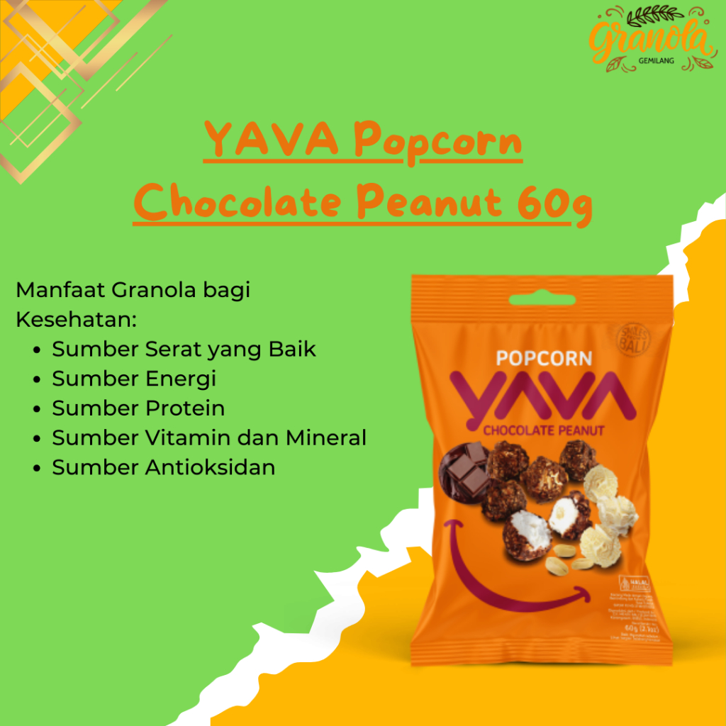 

Snack Sehat YAVA Popcorn Chocolate Peanut 60gr | GRANOLA GEMILANG