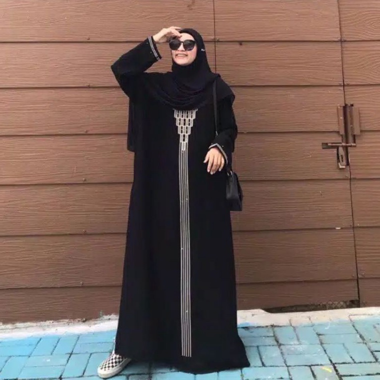 ART D79L ALMA ABAYA HITAM ABAYA BORDIR PIRAMID