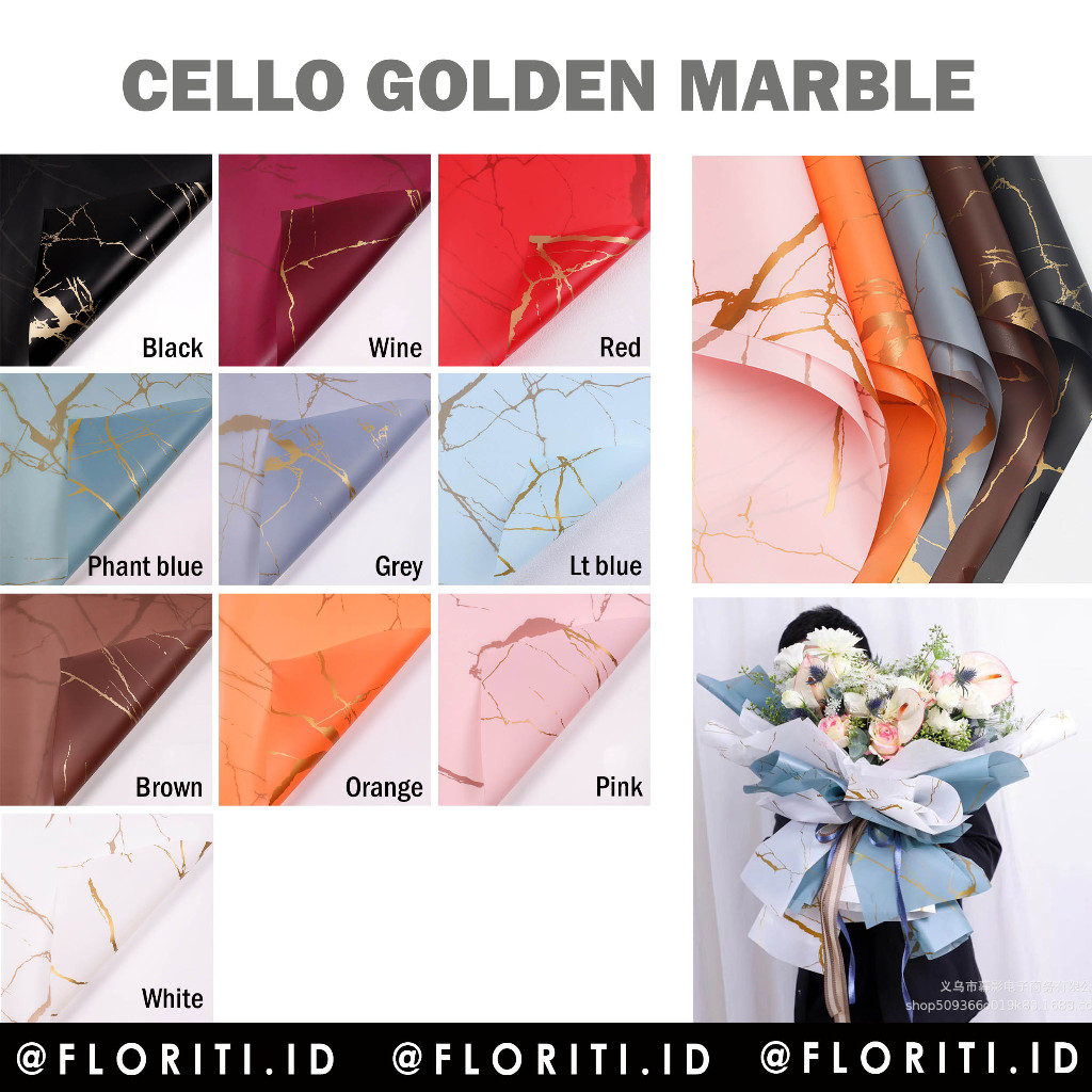 

(20 Lembar) Kertas Buket Cellophane Golden Marble