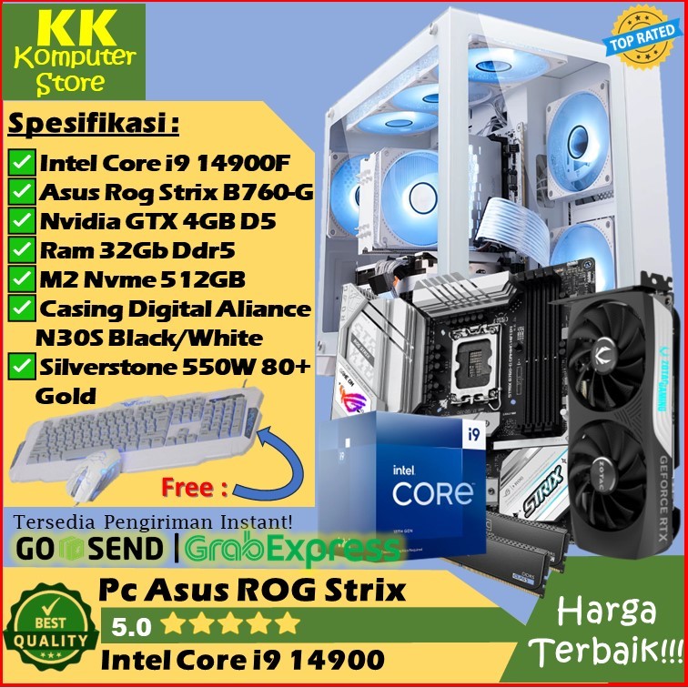 Pc Asus ROG Strix Gaming i9 14900 |Ram 32Gb ddr5 [ Pc Rakitan Gaming intel Core i9 14900F |Vga 4Gb ]