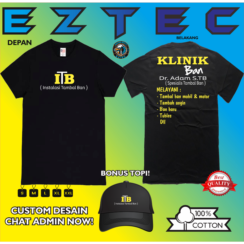 KAOS KATA KATA ITB INSTALASI TAMBAL BAN KEREN SABLON DTF PREMIUM QUALITY READY LENGAN PENDEK DAN PAN