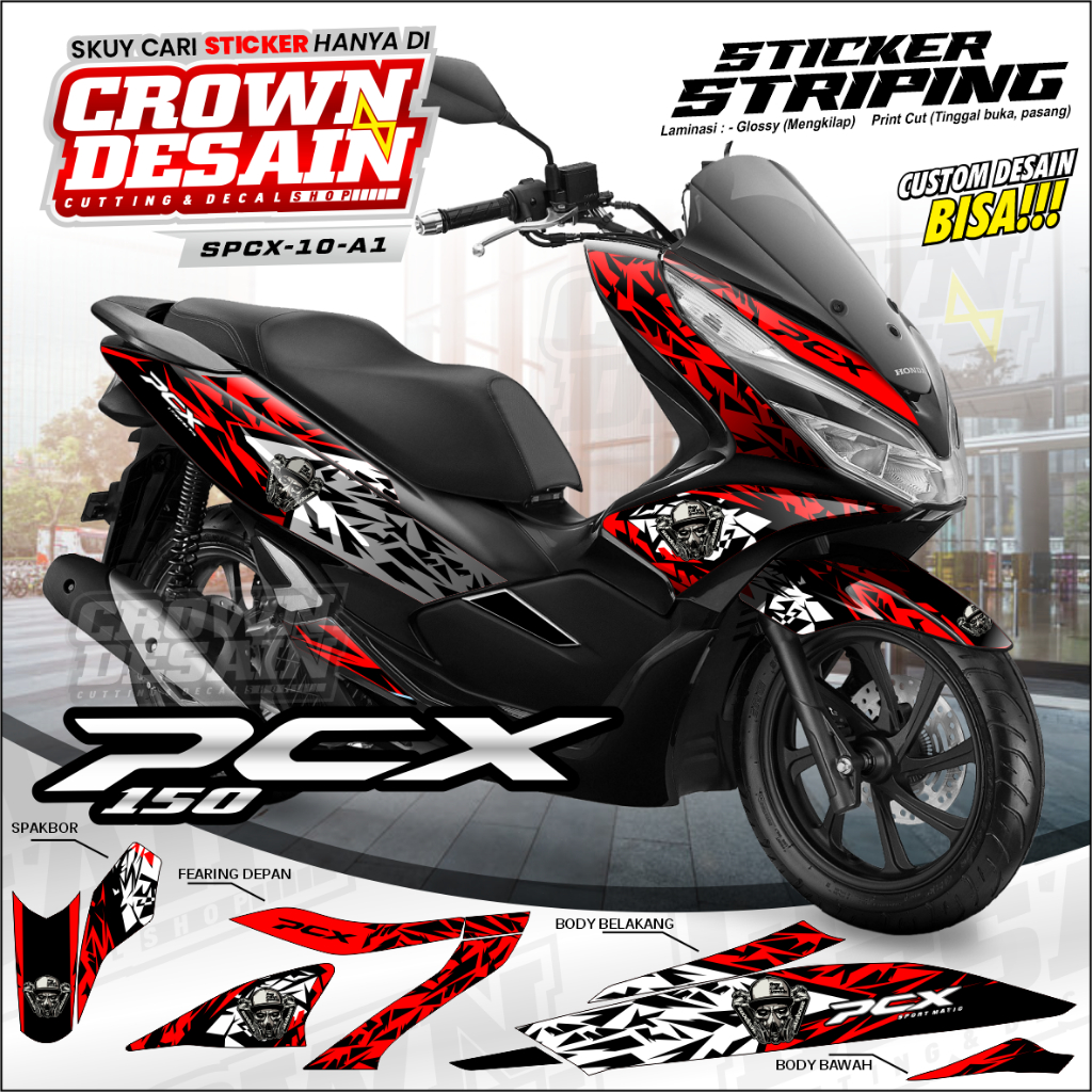 Striping Stiker Honda PCX 150 - Stiker Semifull Lis Body PCX 150 Desain Helmstreet - SPCX