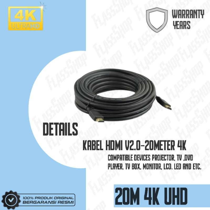 Kabel HDMI 20 Meter / Kabel HDMI 2.0 4K UHD