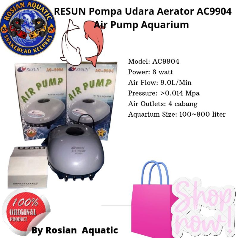 RESUN Pompa Udara Aerator AC9904 Air Pump Aquarium AC 9904 Merk Resun
