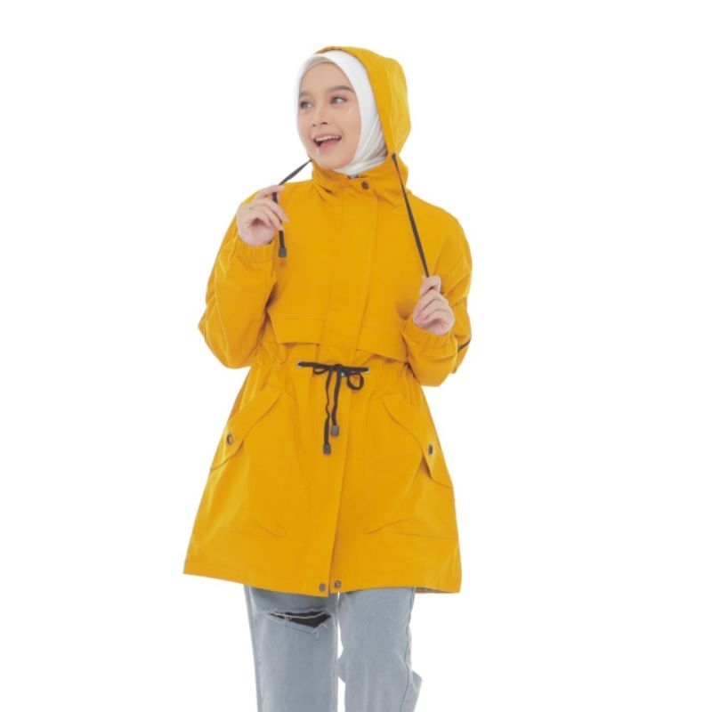 Thiago Official Jaket Parka Wanita Madina Bahan Baby Kanvas Full Katun Warna Dust Yellow