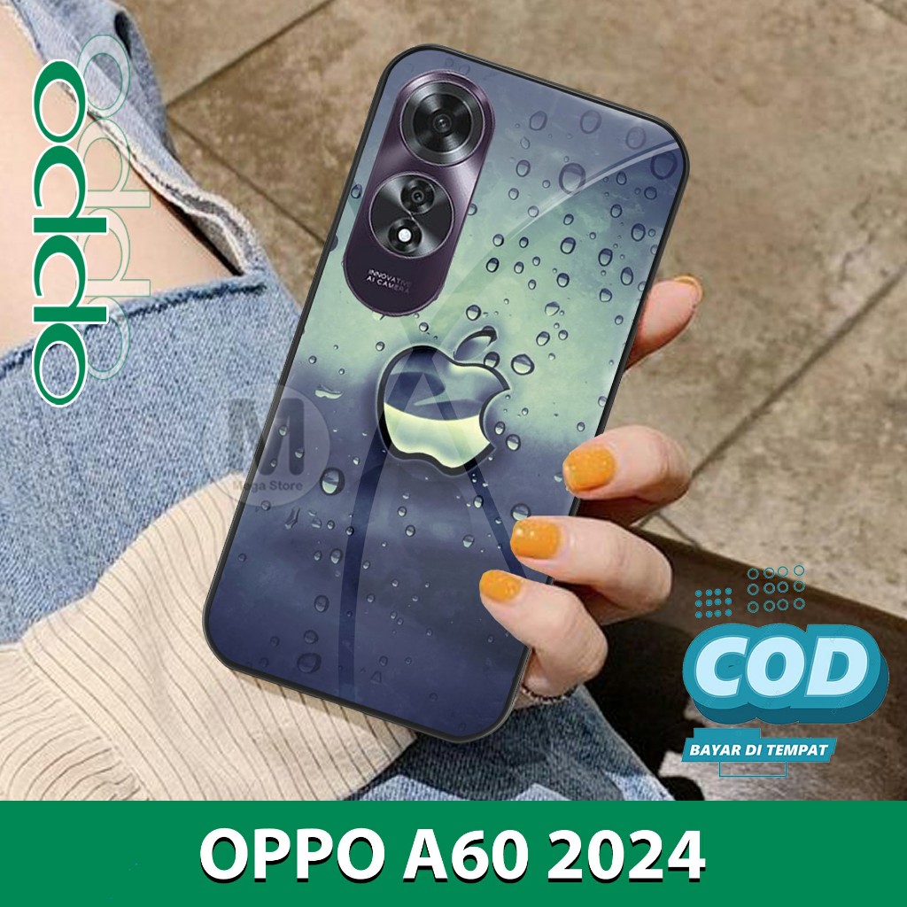 Softcase Kaca Case Oppo A60 2024 Terbaru Silikon Pelindung Kamera Handphone Motif Logo Iphone Aesthe