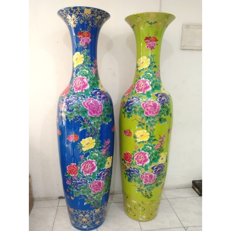 guci biru bunga keramik motif bunga porselin  kanzai tinggi  180 cm 1 pcs