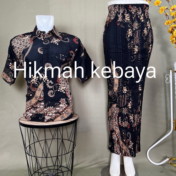 HIKMAH KEBAYA  BATIK COUPLE  BATIK COUPLE LENGAN PENDEK  BATIK COUPLE ROK PLISKET  BATIK COUPLE MODE