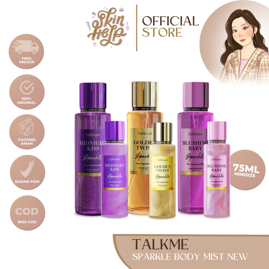 READY TALKME Sparkle Body Mist Parfume Midnight Kiss | Blushing Baby | Golden Twist ALKME SPARKLING 