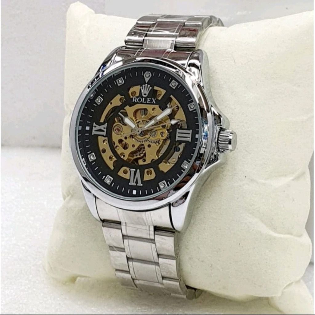 ORIGINAL PROMO Jam Tangan Pria Rolex AUTOMATIC Tali Rantai Premium Free Box Rolex ( Bisa COD) R014