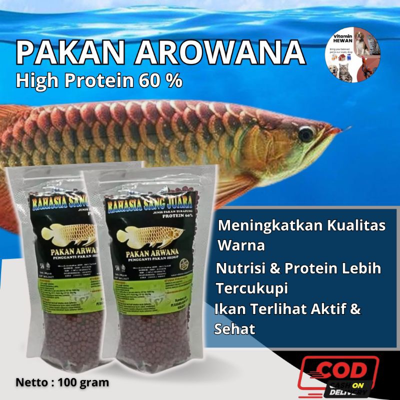 PELET AROWANA ARWANA - PAKAN PELET ARWANA Protein 60 % 100 gram - Rahasia Sang Juara