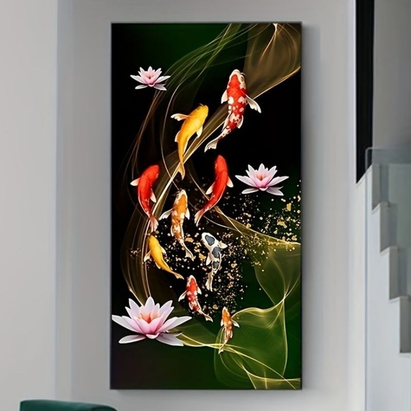 lukisan ikan koi fengsui modern lukisan canvas hiasan dinding dekorasi rumah