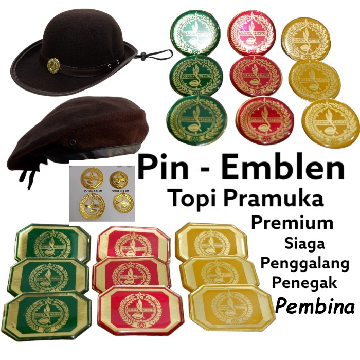 Emblem Pin Tanda Topi Tatop Pramuka Putra Putri Siaga Penggalang Penegak Pembina Premium