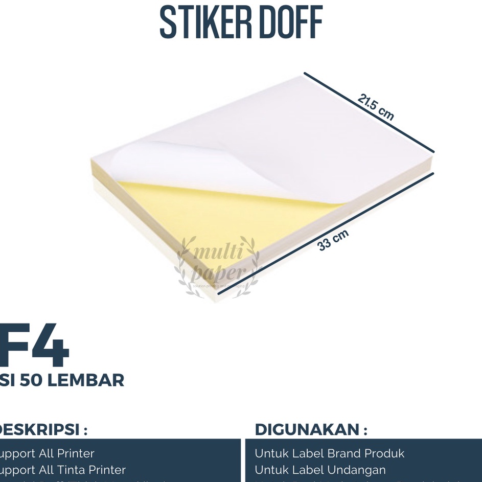 

Kirim Langsung Kes Sticker F4 Doff 5 lembar Kes Stiker F4 Kes Stiker Doff F4 Kes Stiker HVS F4