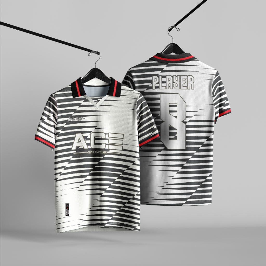 Jersey Futsal Custom Putih Hitam Kerah Jersy Setelan Free Custom Nama Nomor Logo